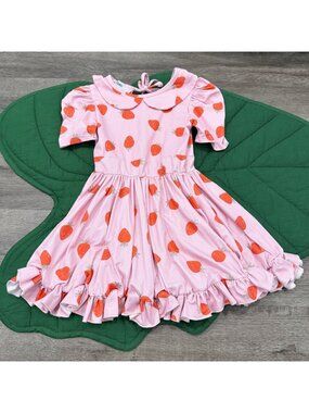 Girlhood Girls 6 Pink Strawberry Print Puff Sleeve Ruffle Twirl Dress Rare HTF